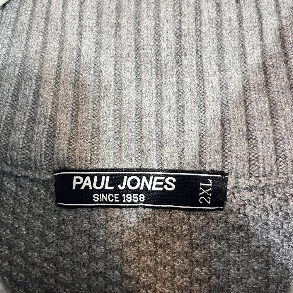 Paul Jones Gray Cable Knit Quarter Zip Pullover Sweater Fisherman Men's Size 2XL